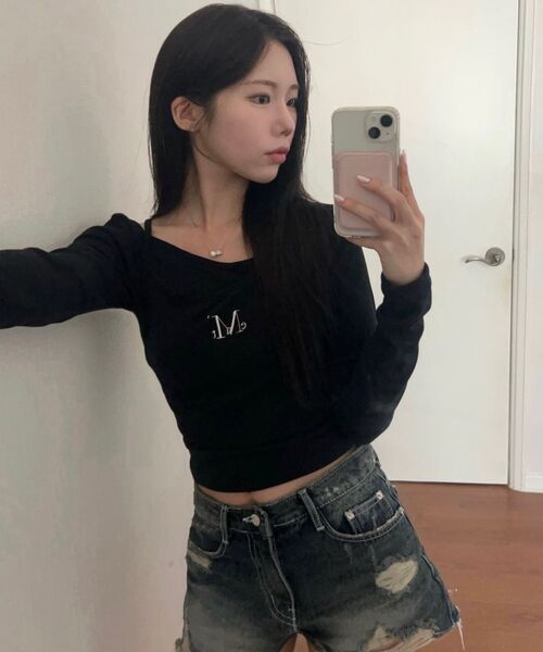 MUCENT（ムセント）の「ダブリ アンバランスセットTシャツ (4色)（Tシャツ/カットソー・レディース・ネイビー/ブラウン/グレー/ブラック・FREE）」の9枚目の写真