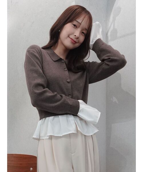 LAGUNAMOON(ラグナムーン)の「ペプラムドッキングニットカーディガン(カーディガン/ボレロ・レディース・チャコールグレー/イエロー/ブラウン/グリーン・FREE)」の7枚目の写真