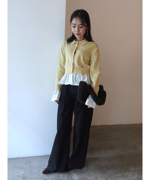 LAGUNAMOON（ラグナムーン）の「ペプラムドッキングニットカーディガン（カーディガン/ボレロ・レディース・チャコールグレー/イエロー/ブラウン/グリーン・FREE）」の5枚目の写真