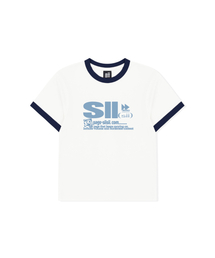 プレイボタンプリンティングリンガー半袖Tシャツネイビー