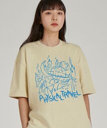 フロントフィジカルトレベルラウンドネック15番手コットン半袖Tシャツ_バター