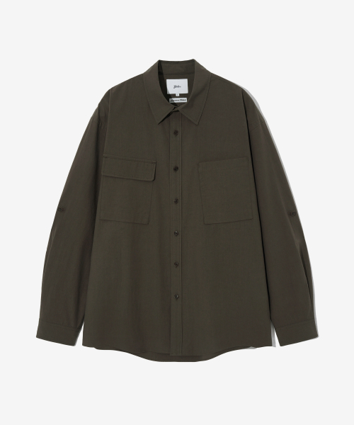 60S TYPEWRITER DOUBLE POCKET SCROLL SLEEVE SHIRT BROWN