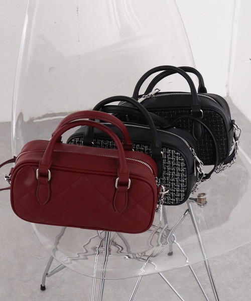 archives（アルシーヴ）の「’キルトスクエアバッグ’（ショルダーバッグ・レディース・ブラック×ホワイト/ブラック/ワイン・FREE）」の3枚目の写真