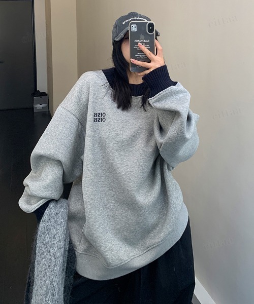Dalfwin(ダールフィン)の「韓国ファッション OISIS刺繍ロゴ配色リブスウェット(スウェット・レディース・ブラック/グレー・FREE)」の6枚目の写真