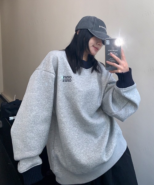 Dalfwin(ダールフィン)の「韓国ファッション OISIS刺繍ロゴ配色リブスウェット(スウェット・レディース・ブラック/グレー・FREE)」の8枚目の写真