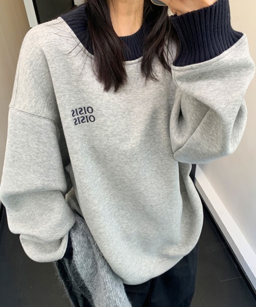 Dalfwin(ダールフィン)の「韓国ファッション OISIS刺繍ロゴ配色リブスウェット(スウェット・レディース・ブラック/グレー・FREE)」の14枚目の写真