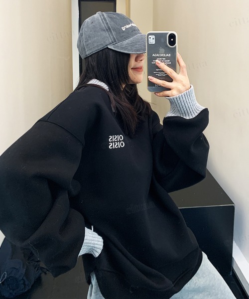 Dalfwin(ダールフィン)の「韓国ファッション OISIS刺繍ロゴ配色リブスウェット(スウェット・レディース・ブラック/グレー・FREE)」の21枚目の写真