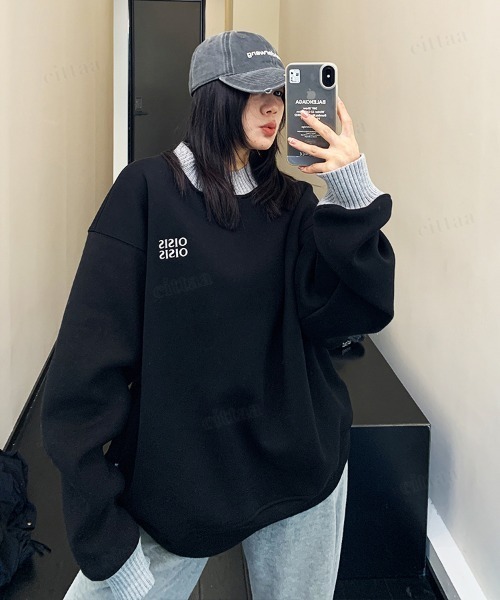 Dalfwin(ダールフィン)の「韓国ファッション OISIS刺繍ロゴ配色リブスウェット(スウェット・レディース・ブラック/グレー・FREE)」の22枚目の写真