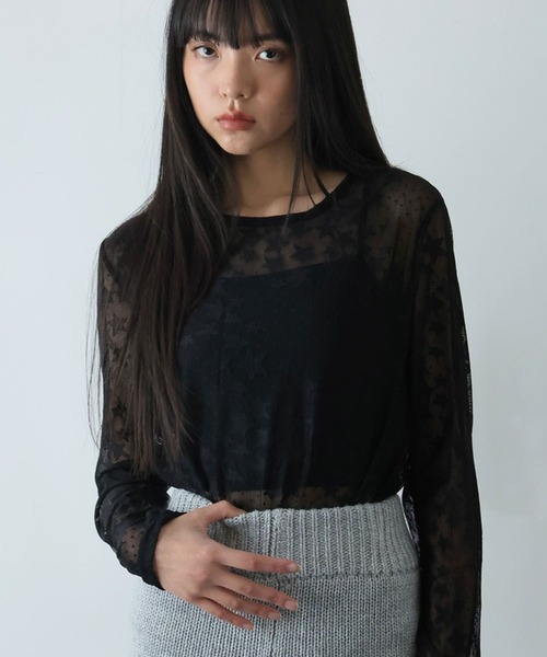 Ulysses(ユリシス)の「星柄シアーカットソー(Tシャツ/カットソー・レディース・ブラック/ホワイト・F)」の9枚目の写真
