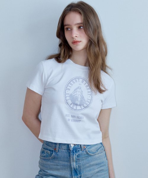 MARROT(マロット)の「フレンチクロップTシャツ_ホワイト(Tシャツ/カットソー・レディース・その他・FREE)」の1枚目の写真