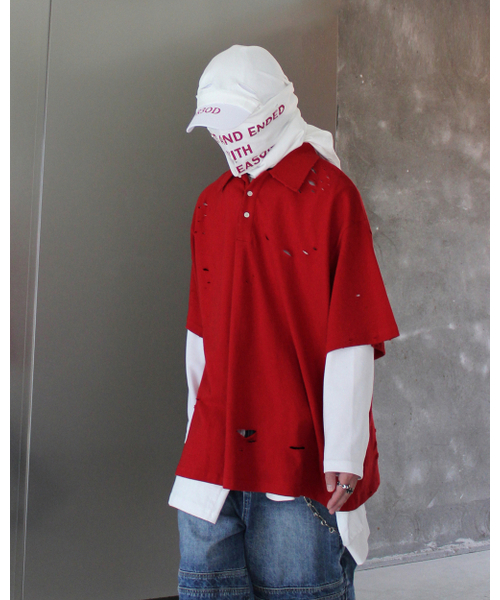 ROARINGRAD（ロアリングラド）の「ディストロイドPKオーバーTシャツレッド（ポロシャツ・レディース・その他・MEDIUM/LARGE）」の3枚目の写真
