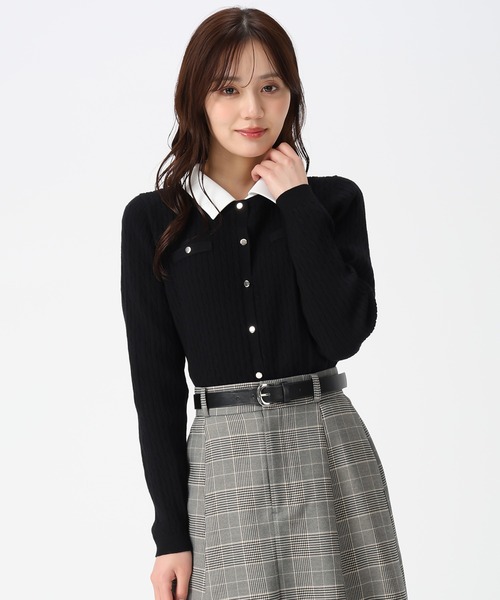 31 Sons de mode（トランテアン　ソン　ドゥ　モード）の「2025秋冬新作 襟付きケーブルカーディガン（カーディガン/ボレロ・レディース・ブラック/グレー/イエロー・ﾌﾘ-）」の4枚目の写真