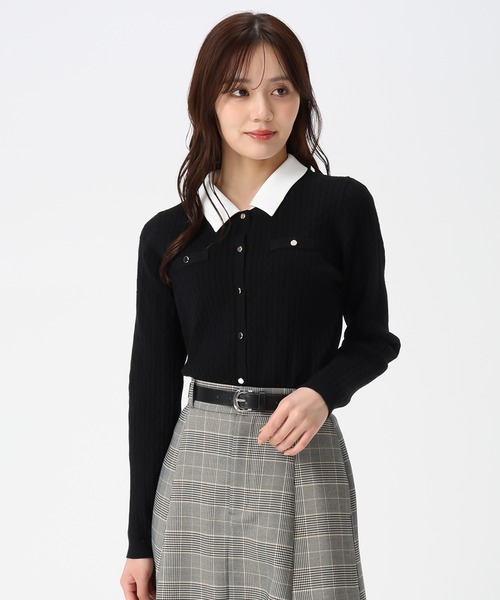 31 Sons de mode（トランテアン　ソン　ドゥ　モード）の「2025秋冬新作 襟付きケーブルカーディガン（カーディガン/ボレロ・レディース・ブラック/グレー/イエロー・ﾌﾘ-）」の5枚目の写真