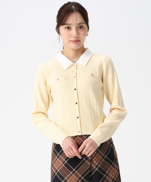 31 Sons de mode（トランテアン　ソン　ドゥ　モード）の「2025秋冬新作 襟付きケーブルカーディガン（カーディガン/ボレロ・レディース・ブラック/グレー/イエロー・ﾌﾘ-）」の6枚目の写真