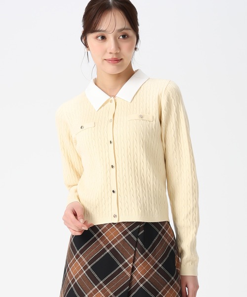 31 Sons de mode（トランテアン　ソン　ドゥ　モード）の「2025秋冬新作 襟付きケーブルカーディガン（カーディガン/ボレロ・レディース・ブラック/グレー/イエロー・ﾌﾘ-）」の7枚目の写真