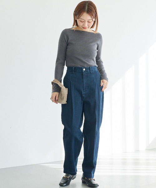 LAVEANGE（ラビアンジェ）の「タックテーパードデニム（デニムパンツ・レディース・ブラック/ネイビー・M/LL/3L/4L/5L）」の18枚目の写真