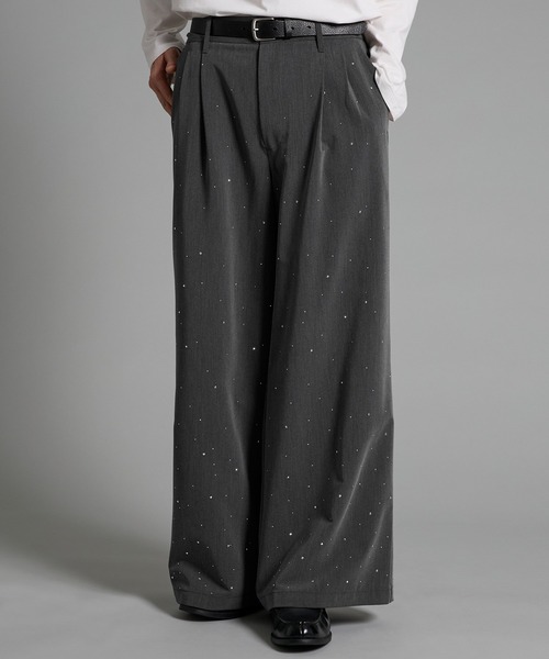 VELNUS(ベルナス)の「【VELNUS】Rhinestone 2-tuck wide slacks /ラインストーン2タックワイドスラックス(スラックス・メンズ・ブラック/チャコールグレー・L/M/S)」の1枚目の写真