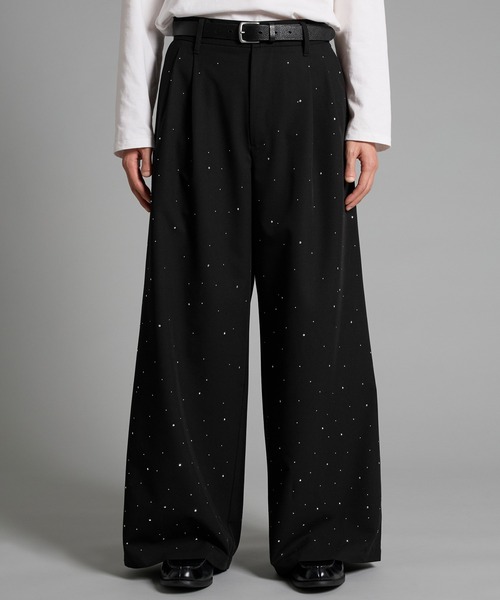 VELNUS(ベルナス)の「【VELNUS】Rhinestone 2-tuck wide slacks /ラインストーン2タックワイドスラックス(スラックス・メンズ・ブラック/チャコールグレー・L/M/S)」の2枚目の写真