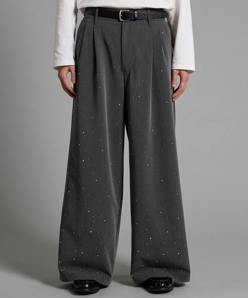 VELNUS(ベルナス)の「【VELNUS】Rhinestone 2-tuck wide slacks /ラインストーン2タックワイドスラックス(スラックス・メンズ・ブラック/チャコールグレー・L/M/S)」の3枚目の写真
