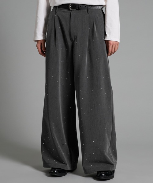 VELNUS(ベルナス)の「【VELNUS】Rhinestone 2-tuck wide slacks /ラインストーン2タックワイドスラックス(スラックス・メンズ・ブラック/チャコールグレー・L/M/S)」の4枚目の写真