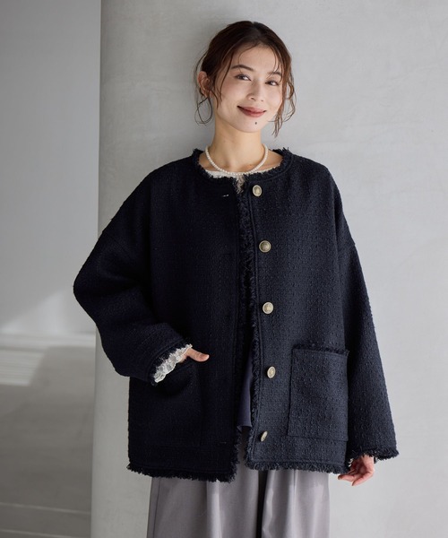 ドルマンツイードジャケット《オケージョン2026SS》（ノーカラー