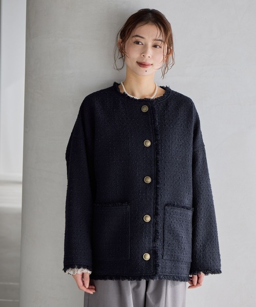 出品10/26まで★ジャーナルスタンダードレサージュ ツイードドルマンジャケット セール】《SP》TWEEDドルマンジャケット（ノーカラージャケット