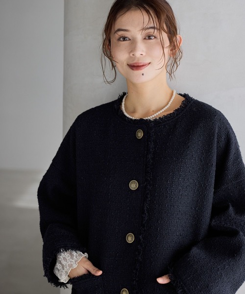 ドルマンツイードジャケット《オケージョン2026SS》（ノーカラー