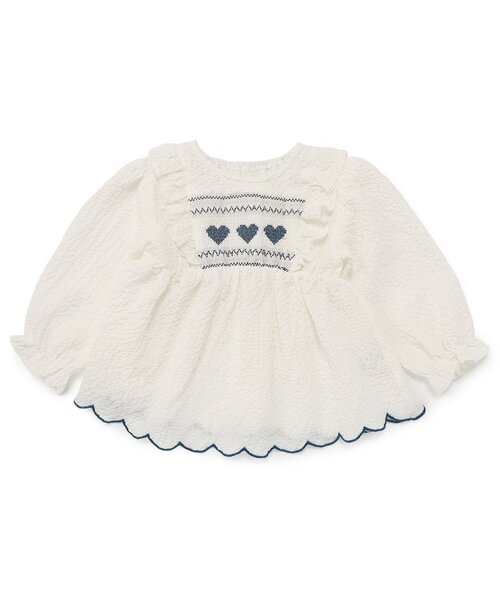 Seraph(セラフ)の「ハートスモッキングチュニックブラウス_ジュニア対応(シャツ/ブラウス・キッズ・オフホワイト/ピンク・80/120/110/100/90/140/130)」の2枚目の写真