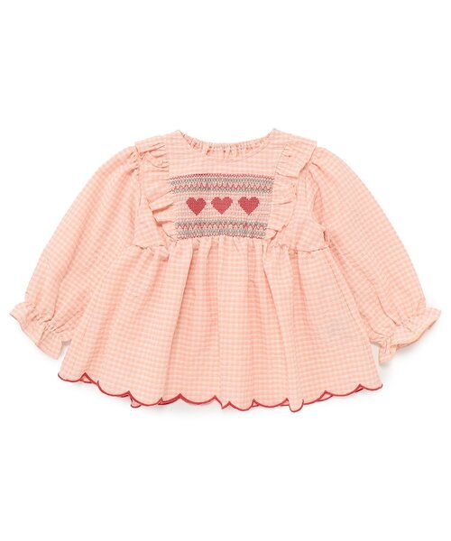 Seraph(セラフ)の「ハートスモッキングチュニックブラウス_ジュニア対応(シャツ/ブラウス・キッズ・オフホワイト/ピンク・80/120/110/100/90/140/130)」の5枚目の写真