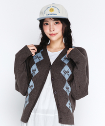 AMESWORLDWIDE | CROP V NECK ARGYLE CARDIGAN CHARCOAL(カーディガン/ボレロ)
