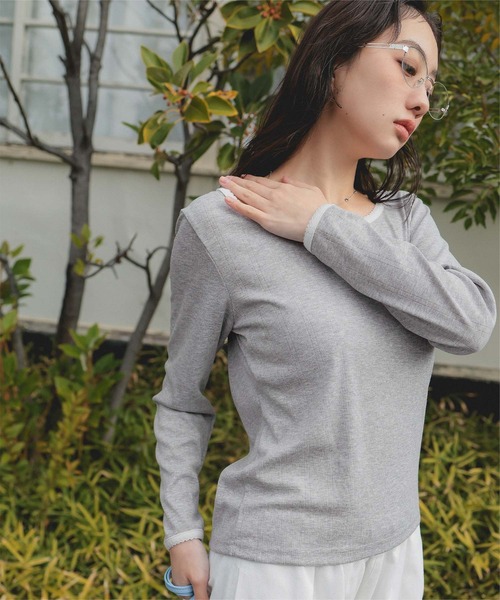 miette(ミエット)の「ピコ刺繍アイレットジャガードトップス(Tシャツ/カットソー・レディース・ネイビー/レッド/グレー/オフホワイト/ライトブルー・S/M/L)」の12枚目の写真