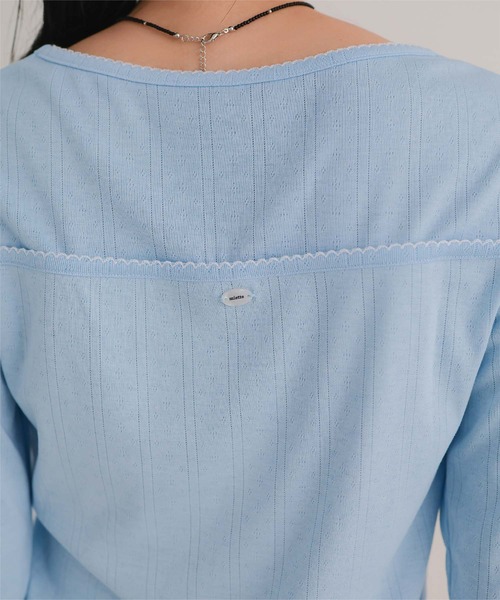 miette(ミエット)の「ピコ刺繍アイレットジャガードトップス(Tシャツ/カットソー・レディース・ネイビー/レッド/グレー/オフホワイト/ライトブルー・S/M/L)」の17枚目の写真