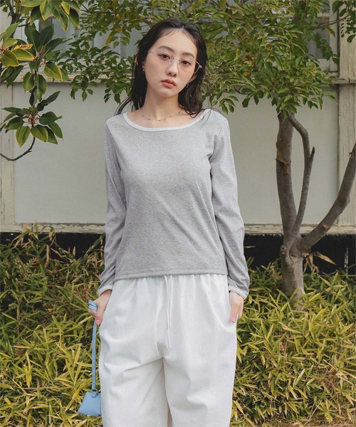 miette(ミエット)の「ピコ刺繍アイレットジャガードトップス(Tシャツ/カットソー・レディース・ネイビー/レッド/グレー/オフホワイト/ライトブルー・S/M/L)」の15枚目の写真