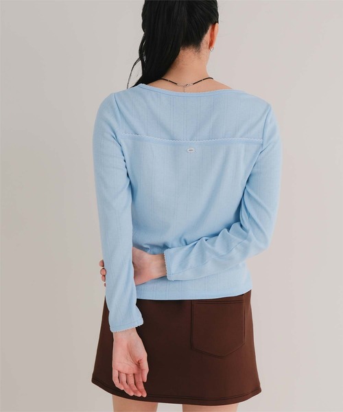 miette(ミエット)の「ピコ刺繍アイレットジャガードトップス(Tシャツ/カットソー・レディース・ネイビー/レッド/グレー/オフホワイト/ライトブルー・S/M/L)」の20枚目の写真