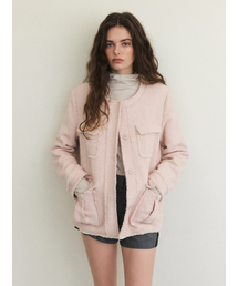 Cut-Off Pocket Tweed Jacket, Light Pink