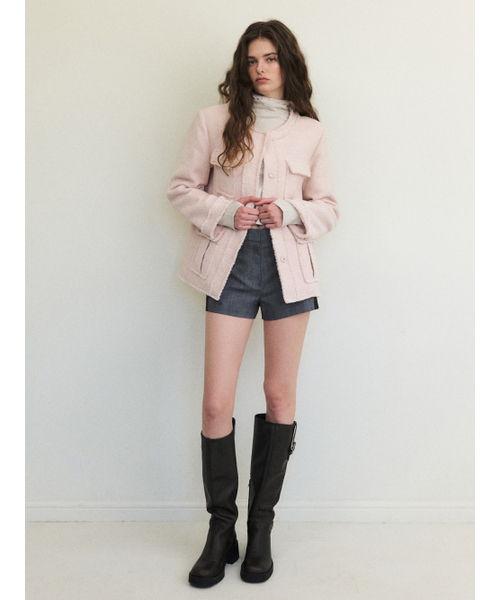 ETMON(エトモン)の「Cut-Off Pocket Tweed Jacket, Light Pink(その他アウター・レディース・その他・FREE)」の2枚目の写真