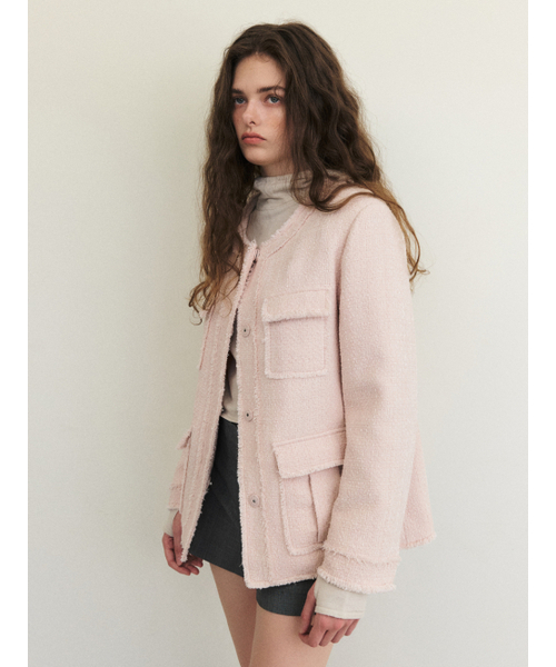 ETMON(エトモン)の「Cut-Off Pocket Tweed Jacket, Light Pink(その他アウター・レディース・その他・FREE)」の3枚目の写真