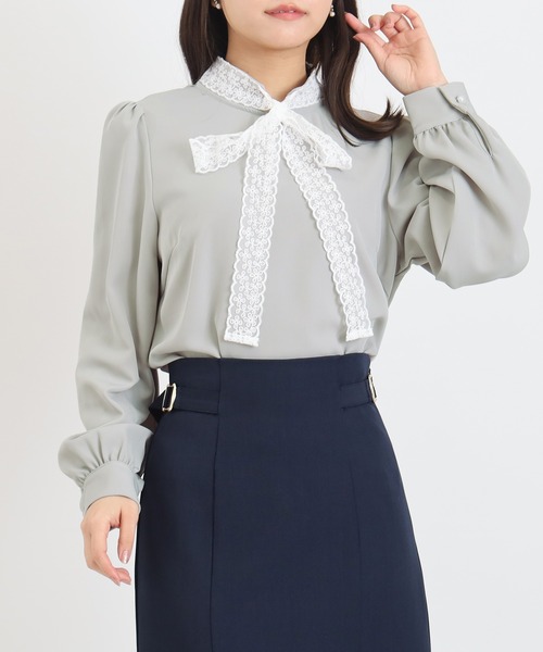 ASTORIA ODIER（アストリアオディール）の「レースリボンタイブラウス（シャツ/ブラウス・レディース・ピンクベージュ/ミント/ホワイト/グレイッシュブルー・MEDIUM）」の19枚目の写真