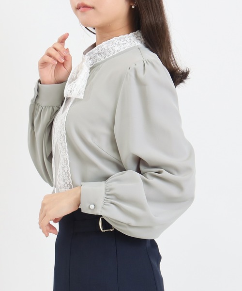 ASTORIA ODIER（アストリアオディール）の「レースリボンタイブラウス（シャツ/ブラウス・レディース・ピンクベージュ/ミント/ホワイト/グレイッシュブルー・MEDIUM）」の20枚目の写真