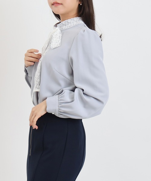 ASTORIA ODIER（アストリアオディール）の「レースリボンタイブラウス（シャツ/ブラウス・レディース・ピンクベージュ/ミント/ホワイト/グレイッシュブルー・MEDIUM）」の7枚目の写真