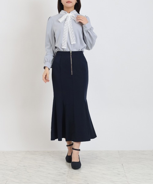 ASTORIA ODIER（アストリアオディール）の「レースリボンタイブラウス（シャツ/ブラウス・レディース・ピンクベージュ/ミント/ホワイト/グレイッシュブルー・MEDIUM）」の9枚目の写真