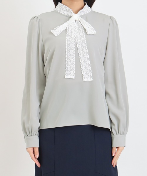 ASTORIA ODIER（アストリアオディール）の「レースリボンタイブラウス（シャツ/ブラウス・レディース・ピンクベージュ/ミント/ホワイト/グレイッシュブルー・MEDIUM）」の10枚目の写真