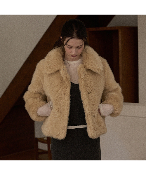 Alpaca faux fur jacket - Beige
