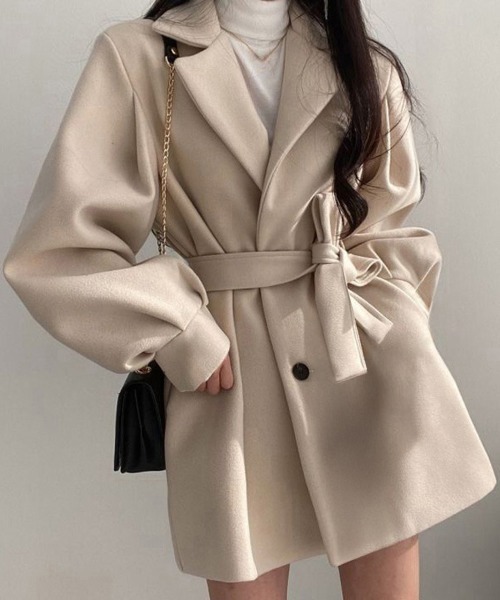 Miniministore（ミニミニストア）の「ミドル丈チェスターコートミディアムコート（チェスターコート・レディース・ブラック/ベージュ・FREE）」の3枚目の写真