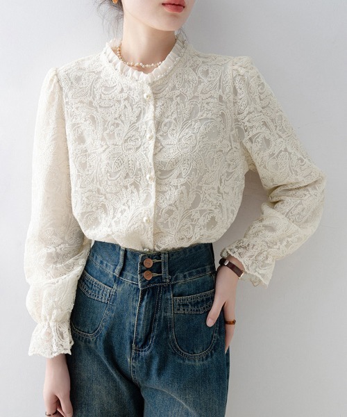 ONEP STAR（ワンピスター）の「ハイネックレースブラウス（シャツ/ブラウス・レディース・ベージュ・MEDIUM/LARGE/X-LARGE）」の17枚目の写真