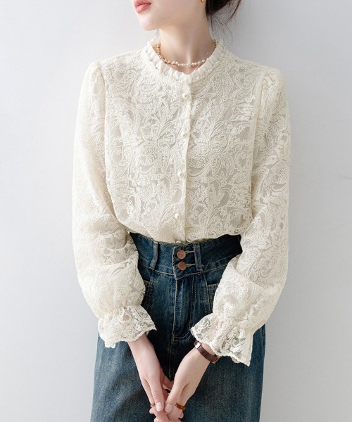 ONEP STAR（ワンピスター）の「ハイネックレースブラウス（シャツ/ブラウス・レディース・ベージュ・MEDIUM/LARGE/X-LARGE）」の10枚目の写真