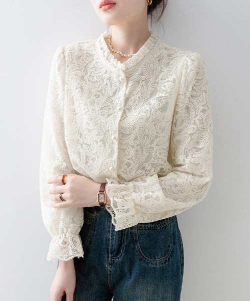 ONEP STAR（ワンピスター）の「ハイネックレースブラウス（シャツ/ブラウス・レディース・ベージュ・MEDIUM/LARGE/X-LARGE）」の13枚目の写真