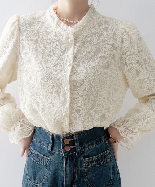 ONEP STAR（ワンピスター）の「ハイネックレースブラウス（シャツ/ブラウス・レディース・ベージュ・MEDIUM/LARGE/X-LARGE）」の14枚目の写真