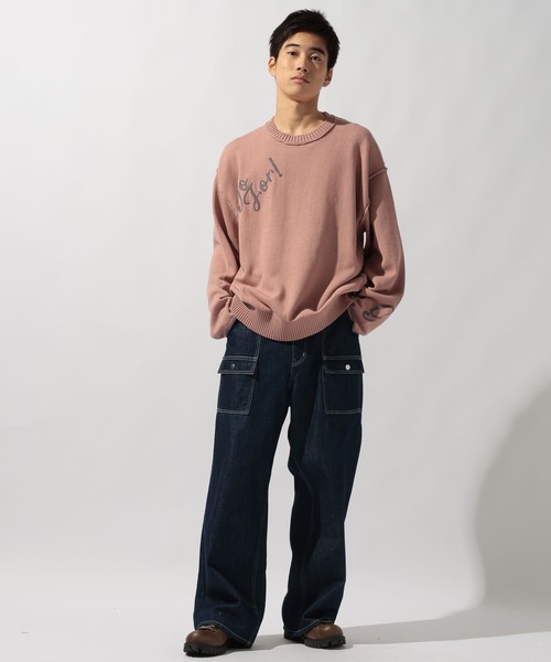 【新品タグ付き】ニコアンド　E's 【MENS】オーバーロゴニット niko and…（ニコアンド） セーター ニット 刺繍ロゴニットプルオーバー