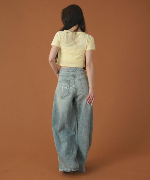 dispark（ディスパーク）の「DISPARK/【26年春夏新作】ラインストーンbackロゴデニム（デニムパンツ・レディース・ブラック/ライトインディゴブルー・SMALL/MEDIUM）」の3枚目の写真